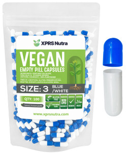 XPRS Nutra Size 3 Empty Capsules - 100 Count Vegan - Vegetarian Empty Pill Capsules - DIY Vegetable Capsule Filling - Veggie Pill Empty Caps (Blue/Wh