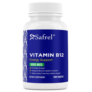 Safrel Vitamin B12 1000 mcg per Tablet, 200 Days Supply, Provides Energy, Metabolism and Nervous System Health Support | Vegan, Gluten Free and Dye F