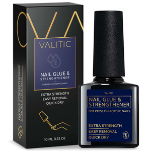 Valitic Strong Nail Glue and Strengthener - Quick Dry Brush On Gel for Long Lasting Nails - Adhesive Bond for False Nails - Strengthener for Nail Tip