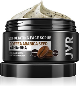 JVR Face Scrub for Men, Facial Scrub for Deep Exfoliating, Cleansing Blackheads, Ingrown Hair, Pre-shave Soften, Organic Formulated with Coffee Extra