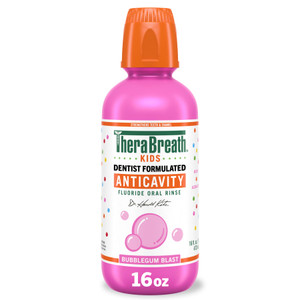 TheraBreath Kids Anticavity Fluoride Oral Rinse, Strengthens Teeth & Enamel, Alcohol Free & Dye Free, Certified Organic Bubblegum Blast Flavor, 16 Fl