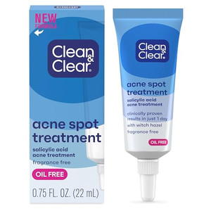 Clean & Clear Acne Spot Treatment Gel Cream with 2% Salicylic Acid, Oil-Free Topical Acne Treatment with Witch Hazel for Clinically Proven Results in