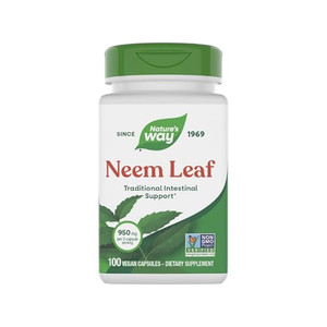 Nature's Way Neem Leaf Capsules, Traditional Intestinal Support*, Used in Ayurveda, 950 mg per 2-Capsule Serving, Non-GMO Project Verified, Vegan, 10