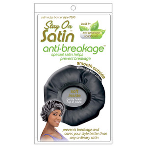 Stay on Satin Anti-Breakage Large Sleep Bonnet with Infused Hair Conditioners, Black