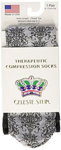 Celeste Stein Therapeutic Compression Socks, Grey Damask, 8-15 mmHg, Mild, 0.6 Ounces