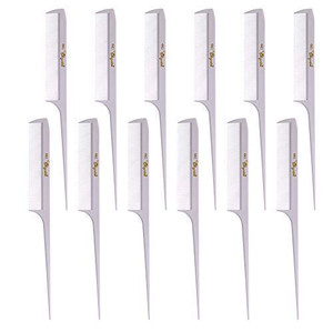 Krest Cleopatra 8-1/2 inch Rattail Combs Extra Fine Tooth. Rat Tail Comb Model #441. Color White. 1 Dozen.