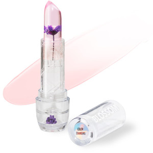 Blossom Lip Gloss Moisturizing pH Lip Balm, Strawberry Scented Color Changing Crystal Lip Stain Tint, Infused with Real Flowers, 3g, Purple