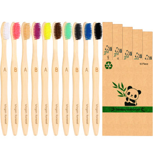 Virgin Forest 10 Count Bamboo Toothbrush, Soft Bristle for Adults, Eco Friendly Natural Wooden Toothbrushes, Vegan Organic Bamboo Travel Tooth Brush