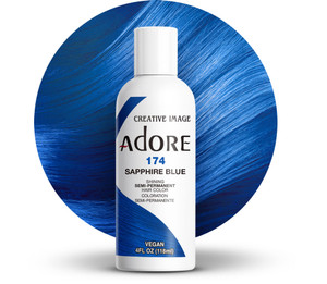 Adore Semi Permanent Hair Color (174 Sapphire Blue) | Vegan & Cruelty-Free Blue Hair Dye | No Ammonia, No Peroxide, No Alcohol | 4 Fl Oz