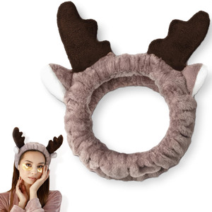 Reindeer Spa Headband  Fleece Reindeer Makeup Headband for Women  Soft, Comfortable, Adjustable, Easy to Wash Hair Wrap | Cute Accessory for Spa, M