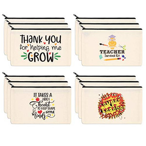 PARBEE Teacher Gift Makeup Bag, 12PCS Canvas Cosmetic Pouch Zippered Toiletry Bags Case, Appreciation Gifts for Teachers