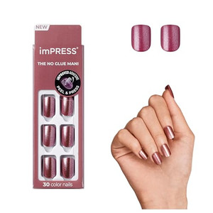 KISS imPRESS Color Press-On Manicure, Gel Nail Kit, PureFit Technology, Short Length, Peanut Pink, Polish-Free Solid Color Mani, Includes Prep Pad,