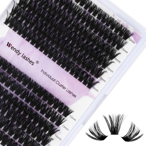 Individual Lash Clusters Volume Lashes DIY Eyelash Extension Natural Curl Glue Bonded Soft Lash Extensions by WENDY LASHES (0.07-D-14mm)