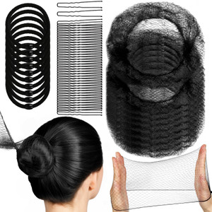 Hair Nets and Accessories by YGDZ - Invisible Mesh Bun Nets for Ballet and Dance, U-Shaped Pins, Elastic Bands, Ideal for Girls and Kids (30cm Black)