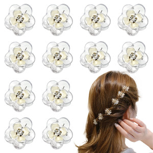 25 PCS Mini Flower Hair Claw Clips Clear Cute Hair Clamps Rhinestone Hair Barrettes Hair Accessories for Women and Toddler Girls