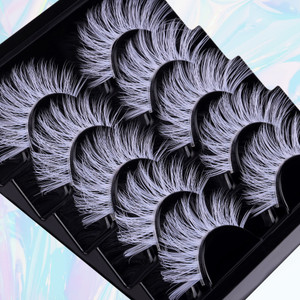 TNFVLONEINS Christmas White Lashes Natural False Eyelashes Wispy Cat Eye Colored 3D Faux Mink Lashes 5 Pairs Pack for New Year Party Cosplay