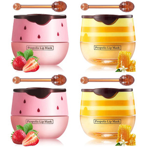 Honey Lip Balm Pot, Propolis Lip Mask, Strawberry Hydrating Propolis Lip Sleeping Mask, Prevent Dry&Cracked, Lip Repair Nourishes the Lip Skin (2pcs