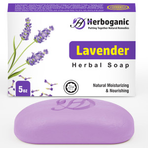 HERBOGANIC Lavender Natural Soap Bar - Gentle Cleansing for Face & Body - Infused with Soothing Lavender - For Men & Women - 5 Oz Pack of 1