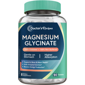 Doctor's Recipes Magnesium Glycinate, Chelated Magnesium with High Absorption & Non-Buffered, Easy on Stomach, No Gluten, Bone, Nerve & Energy Suppor