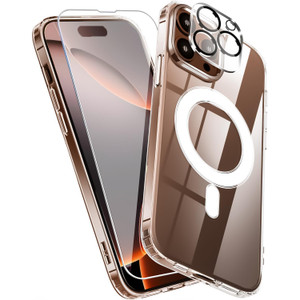 QiiStar for iPhone 16 ProMax Case,Crystal Clear Magnetic iPhone 16 Pro Max Phone Case with Screen Protector & Camera Cover Compatible with Magsafe Sh