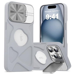 YEMORAN Compatible with iPhone 15 Pro Max Case 6.7" with Camera Cover & Kickstand[Shockproof & Soft] Full Body Protection 15 Pro Max Phone Case for W