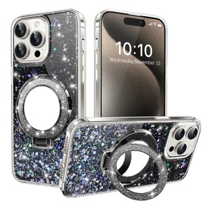 LEMAXELERS Glitter Case for iPhone 16 Plus 6.7" with Makeup Mirror Holder Design for Women Girls Transparent Soft TPU Shockproof Protective Cover for