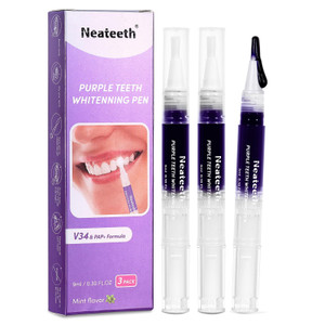 Teeth Whitening Gels Pen, Purple Teeth Whitening Pens, Instant Teeth Whitening Paint Pens, Color Correcting for Tooth Stain Removal 3 Packs