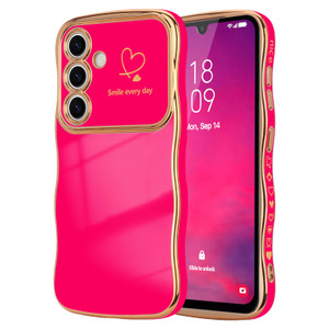 LCHULLE for Samsung Galaxy A16 4G/5G Case for Women Girls, Cute Wave Frame Curly Shape with Love Heart Raised Camera Protection Cover Luxury Plating