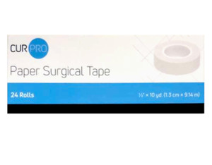 Dynarex CurPro Paper Surgical Tape First-Aid Kit Essential, White, 1/2 x 10 yds, 1 Box of 24 Rolls