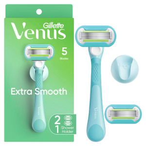 Gillette Venus Extra Smooth Razor for Women, Includes 1 Reusable Razor Handle + 2 Refills, Ergonomic No-Slip Gel Handle and Shower Holder, Holiday Gi