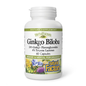 HerbalFactors by Natural Factors, Ginkgo Biloba, Supports Memory, Mental Performance and Healthy Brain Function, 60 capsules (60 servings)