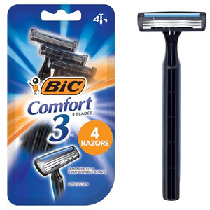 BIC Comfort 3 Disposable Razors for Men, Perfect Razors For a Smooth and Comfortable Shave, 4 Disposable Razors With 3 Blades, 4 Count Shaving Kit