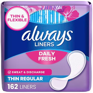 Always Daily Fresh Thin Liners, Regular Absorbency, Unscented Panty Liners, 162 Count