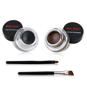 2 in 1 Black and Brown Gel Eyeliner Set Water Proof Smudge Proof, Last for All Day Long, Work Great with Eyebrow, 2 Pieces Eye Makeup Brushes Include