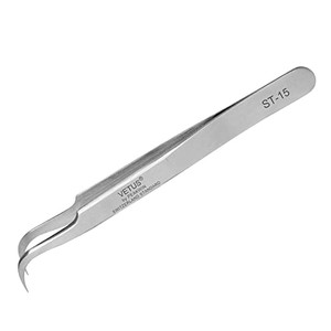 Vetus Tweezer Non-magnetic Stainless Steel Curved Slant Tip Eyelash Eyebrow Tool ST-15