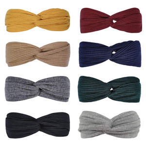 Emoly 8 Pcs Solid Color Headbands for Women Wide Head Wraps Knotted Elastic for Girls Criss Cross Turban Plain Headwrap Yoga Workout Vintage Hair Acc