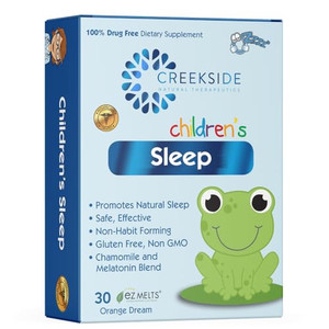 Creekside Naturals Childrens Sleep, with Melatonin and Chamomile, Zero Sugar, Vegan, Pediatrician Formulated, Orange Dream Flavor, 30 EZ Melt Tablet
