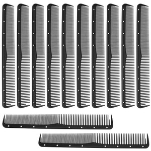 Leinuosen 12 Pcs Carbon Fine Cutting Comb for Salon Hairdressing, Heat Resistant Barber Comb (Black)