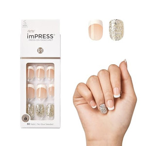 KISS imPRESS Press-On Manicure, Nail Kit, PureFit Technology, Short Press-On Nails, 'Time Slip', Includes Prep Pad, Mini Nail File, Cuticle Stick, an