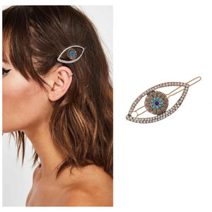 Iaceble Vintage Evil Eye Hair Clips Pin Crystal Eye Hair Barrette Gold Cz Turkish Eye Hairpins Clips Lucky Evil Eye Side Clip Decorative Hair Accesso