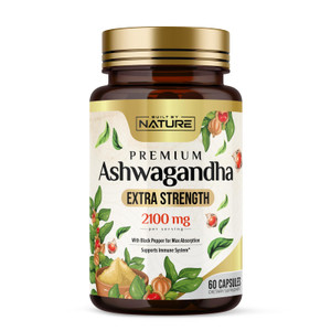 Built by Nature Ashwagandha 2100mg Extra Strength Stress Relief & Mood Support with Black Pepper Extract for Max Absorption - Non-GMO, Vegan, Gluten-