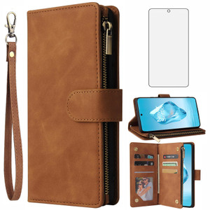 Asuwish Compatible with OnePlus 12R 5G/Ace 3 2024 Wallet Case Tempered Glass Screen Protector and Leather Flip Cover Card Holder Cell Accessories TPU