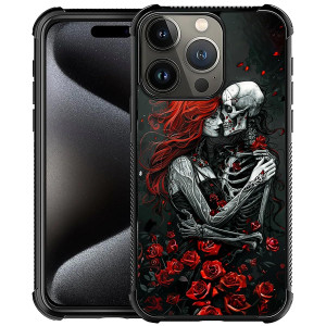 ZHEGAILIAN Compatible with iPhone 16 Pro Max Case - Skeleton and Red Rose Woman Love for Men Boy with Drop Protection and Soft TPU Bumper