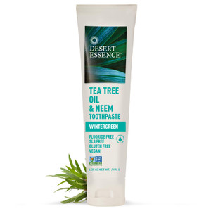 Desert Essence Tea Tree Oil & Neem Toothpaste - Fluoride-Free, Gluten-Free, SLS Free Formula - Vegan, Herbal Toothpaste for Plaque Reduction - Winter