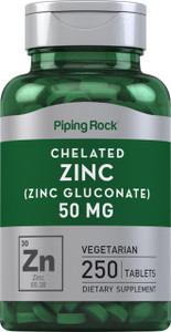 Piping Rock Zinc 50mg | 250 Vegetarian Tablets | Chelated Gluconate | Non-GMO and Gluten Free Supplement