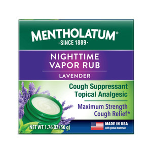 Mentholatum Nighttime Vaporizing Rub, Lavender Scent, Maximum Strength Cough Suppressant, Topical Chest Rub & Analgesic Ointment, Soothing Vapors Rel