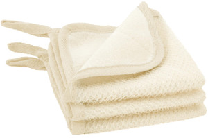 S&T INC. Exfoliating Washcloths, Dual Sided for Face and Body Scrub Towel, 9.9 Inch x 9.9 Inch, Cream, 3 Pack