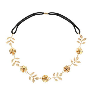 Yalice Elastic Flower Head Chain Hair Gold Leaf Headband Elegant Headpieces Wedding Hair Acessories for Women(Gold-2)