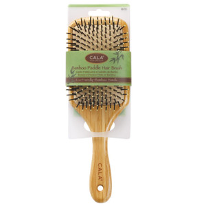 CALA Bamboo Paddle Hair Brush, Large Wide Cushion Base with Ball-Tipped Bristles, Detangles Wet or Dry Hair, Smooths & Straightens, Scalp-Massage Fee