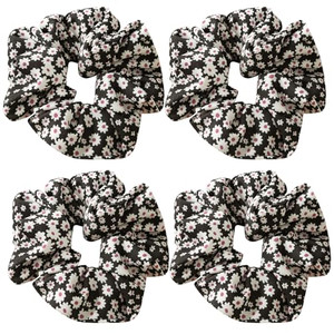 4 Pack Digital Floral Hair Scrunchies Sunflower Print Slap Bracelet Ponytail Holder Elastic Hair Bands Wrist Fabric Scrunchy Hair Ties for Show/Sleep